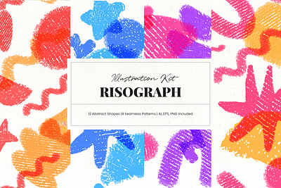 Risograph Geometric Shapes & Patterns branding cover design creative design digital design graphic design illustrations packaging design patterns poster design print design product design risograph seamless pattern social media design textile design