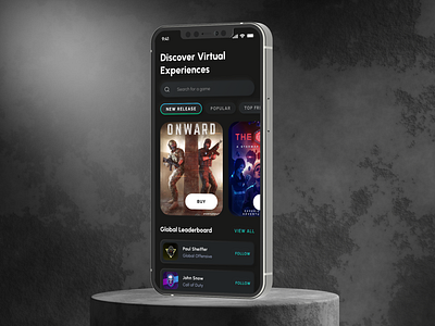 VR Gaming Marketplace Concept App UI app ui dark mode dark theme game gaming marketplace mobile mobile app ui user experience user interface ux virtual reality vr