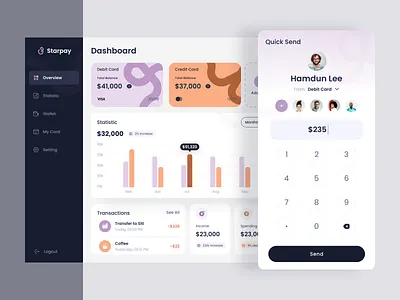 Starpay - Finance Dashboard Exploration app banking card charts dashboard data design desktop finance fintech graphs money payment saving sidebar statistics stats ui ux
