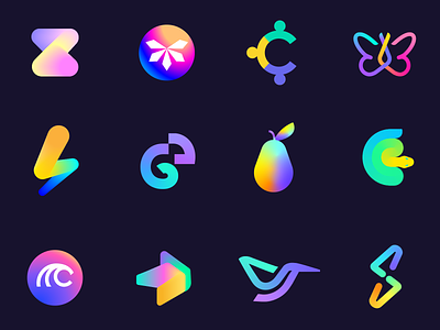 colorful logos part 2 bird bolt branding butterfly color colorful fruit gradient letter line logo logo design logo designer minimal modern snake wave z