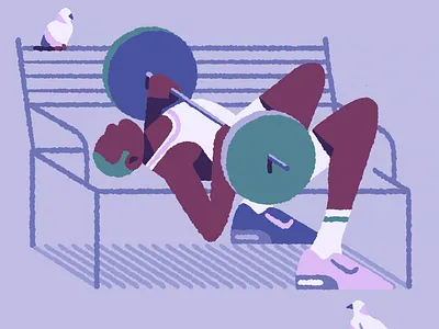 Bench Press barbell character fitness flat graphic design illustration