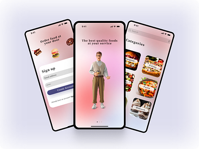 Doorstep food application 3d illustration burger coffee color palette fast food figma food app food delivery food delivery app home page ios landing page mockup onboarding page online delivery pizza typography ui ux design visual design