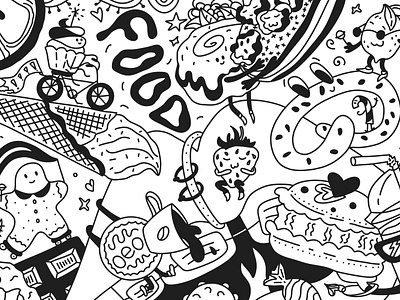 Zen paper, coloring book for adult. Groovy food adventures. branding coloring coloring book craving design food graphic design illustration line art lips logo psychedelic relax retro sticker sweets ui ux vector zen paper