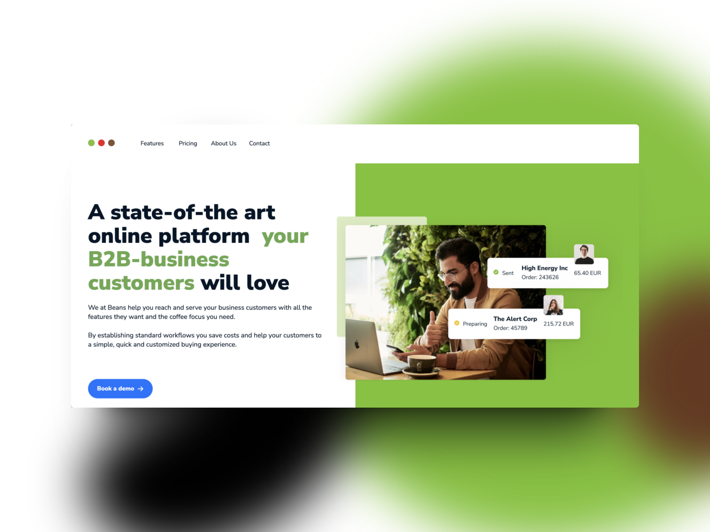 Website - getbeans.com beans blue coffee designer green opentowork product design startups ui ux ux design webflow website www