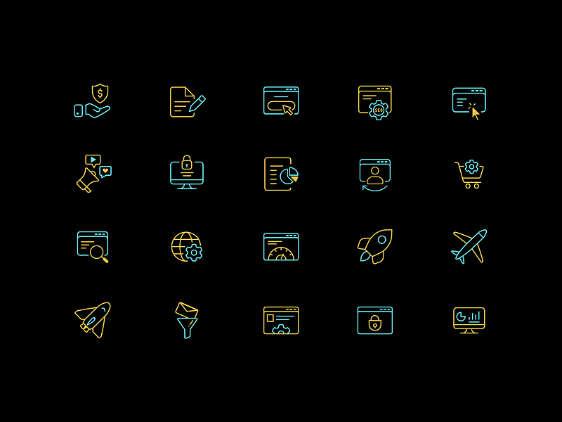 Outline Icon Set - Light & Dark Theme color icons creative icons flat icons icon design icon illustrations icon library icon pack icon set iconography iconpack icons light dark theme line icons outline icons process icons saas icons stroke icons vector icon web app website icons