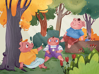 the three little pigs book cartoon characterdesign children art childrenbook cute digitalart fairytale ill illustration littlepigs pig procreateart