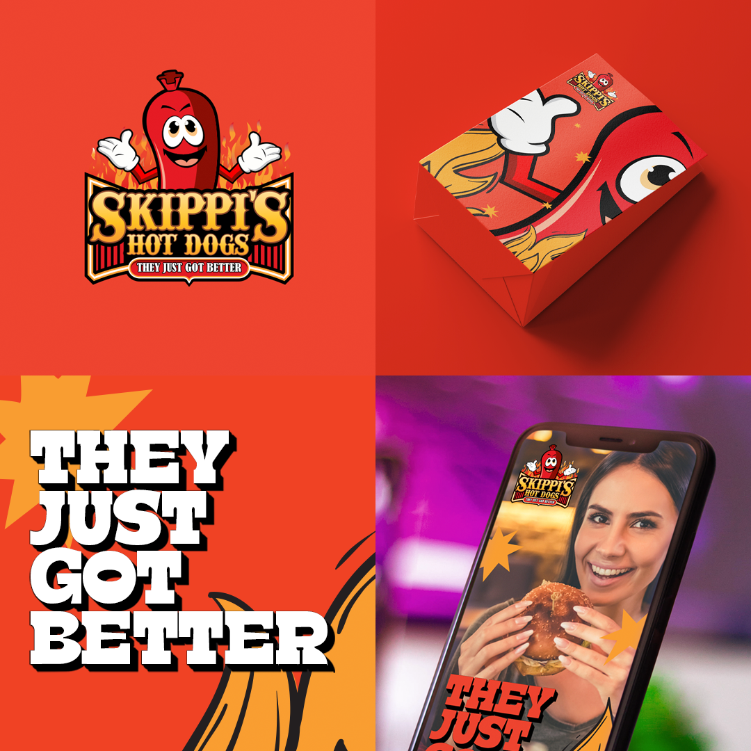 Skippi's Hot Dogs Design 3d animation branding creative design food foods graphic design hot dog hotel illustration logo mobile motion graphics restaurant simple ui ux vector web