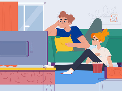 watch movies together 2d 2dillustration characterdesign characterillustration couple digitalart illustration motion graphics movie tv watchtv