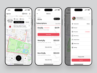 Bike Rental - Mobile App app bicycle bike clean design interface ios maps minimal mobile mobile app mobile app deisgns mobile app design profile rent rental rental app sidebar ui ux