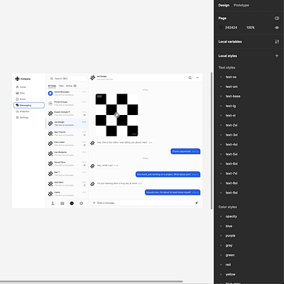 Responsive Messenger Chat Dashboard in Figma breakpoints components controls dark mode dashboard design design system figma interface message product design ui ui elements ui kit ux variables