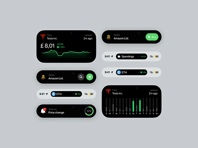 Finance Widgets for Dynamic Island apple card design dynamic dynamic island finance fintech ios island minimal stock trade ui uiux widget