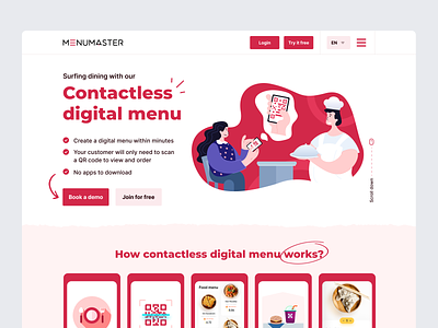 Contactless Menu: Restaurant Food Order contactless contactless menu design 2024 digital menu digital menu card food order by app menu ordering product business saas product saas software scan and order user experience design web designer web ui design website design