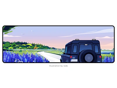 Jeep flower illustration jeep landscape mountain sky tree trees