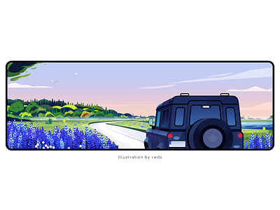 Jeep flower illustration jeep landscape mountain sky tree trees