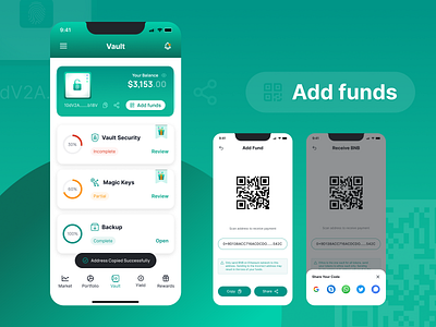 E- Vault Mobile App add fund ui screen add funds addfund bhupendra indore bhupendra singh deqode bhupendra singh rathore creative ui designs crypto wallet e vault ethos great wallet ui screen illustration indore ui designer layers designs minima ui screen ui screens vault app vault security wallet app