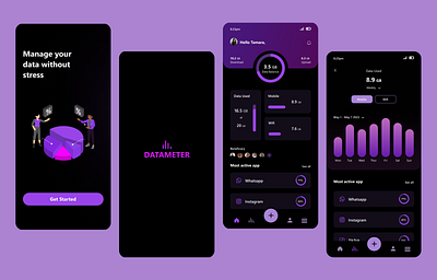 Datameter analytics data measuring app data usage app purple ui uiux