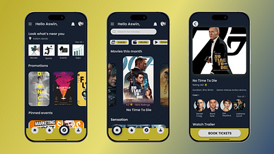 Movie ticket booking app animation branding casestudy design figma graphic design illustartor illustration logo motiongraphics photoshop pinterest typography ui ux vector