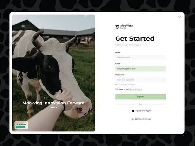 MooVista Frams agriculture climattech dailychallenge dailyui signup