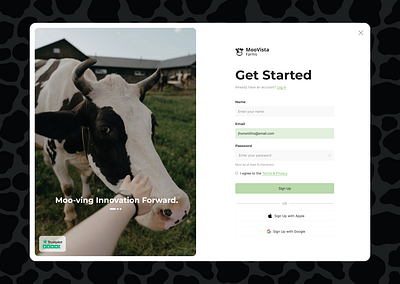 MooVista Frams agriculture climattech dailychallenge dailyui signup