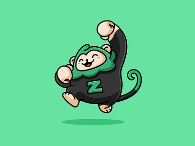 Zambezi Mascot adorable animal ape app mascot cartoon celebrating celebration character cheerful cute game gaming gorilla happy illustration joyful jumping kawaii mascot monkey tail