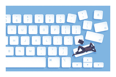 Out of Office buttons character chill desk editorial free holiday illustration keyboard man office relax suitcase swimmingpool water