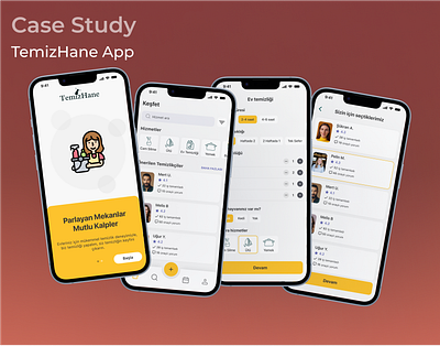 TemizHane App app cleaning cleaningservice design filter home layout maid mobile mvp navbar onboarding profile search service temizlik turkish ui ux wireframe