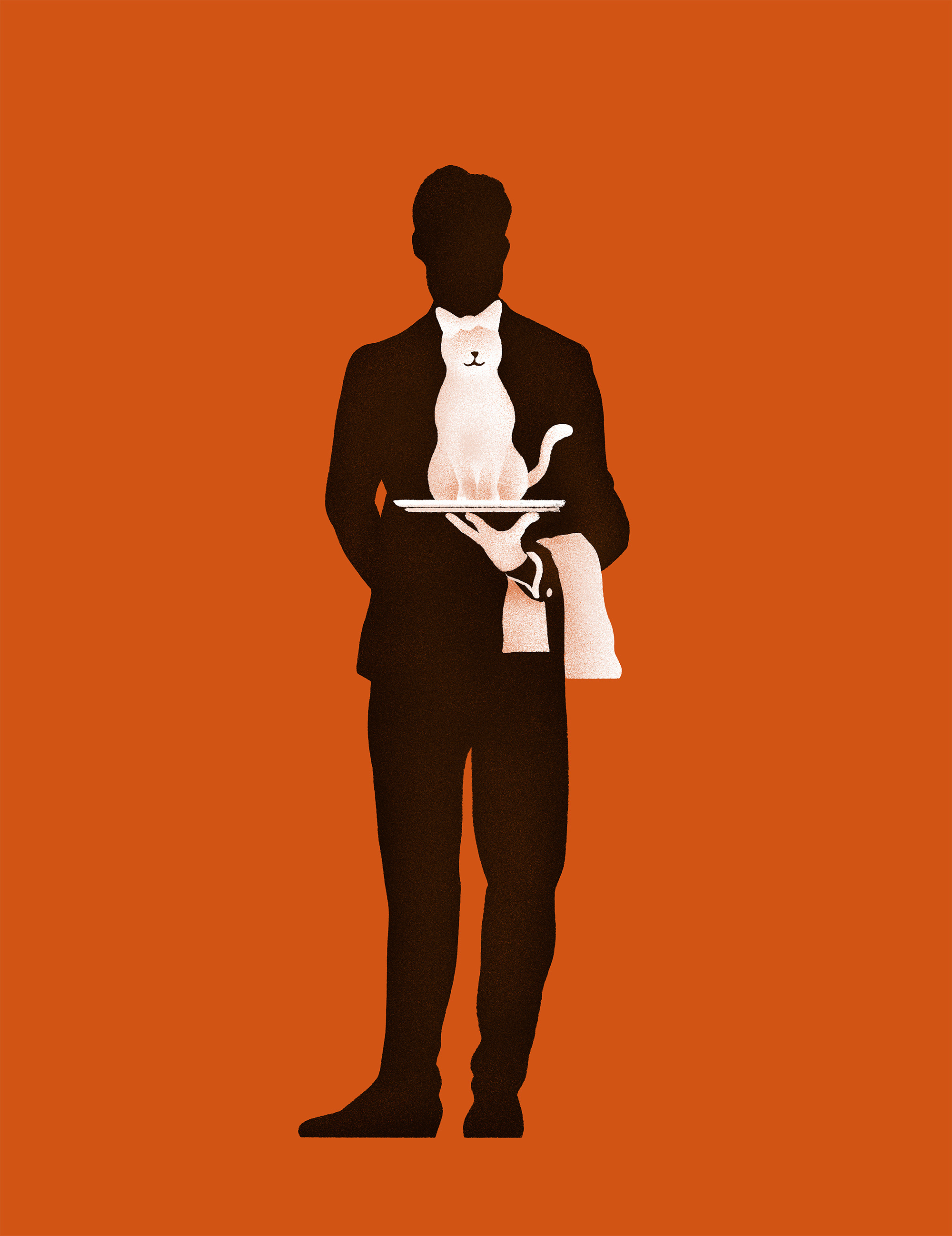 cAt your service bowtie butler cat digital drawing ears grain happy illustration man orange serve service smile texture