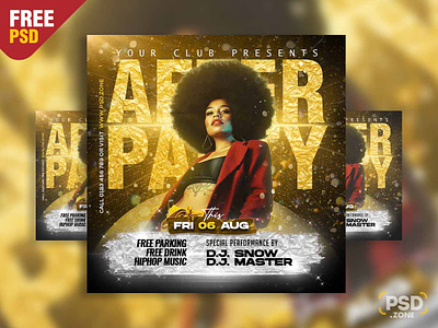 Free PSD | Golden After Party Social Media Post PSD club banner club flyer creative design design free psd golden party graphic design ladies night party banner party flyer party night party post photoshop psd psd template weekend party