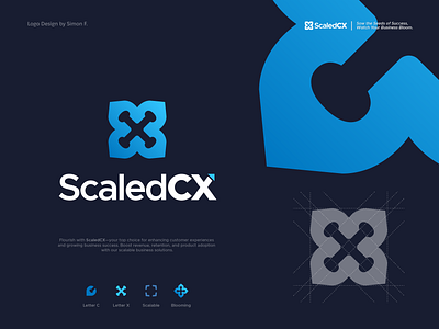 ScaledCX logo design bloom blooming blue blues business c consulting customer experience cx flower growth petals retention revenue scale scaled scaledcx scaling success x