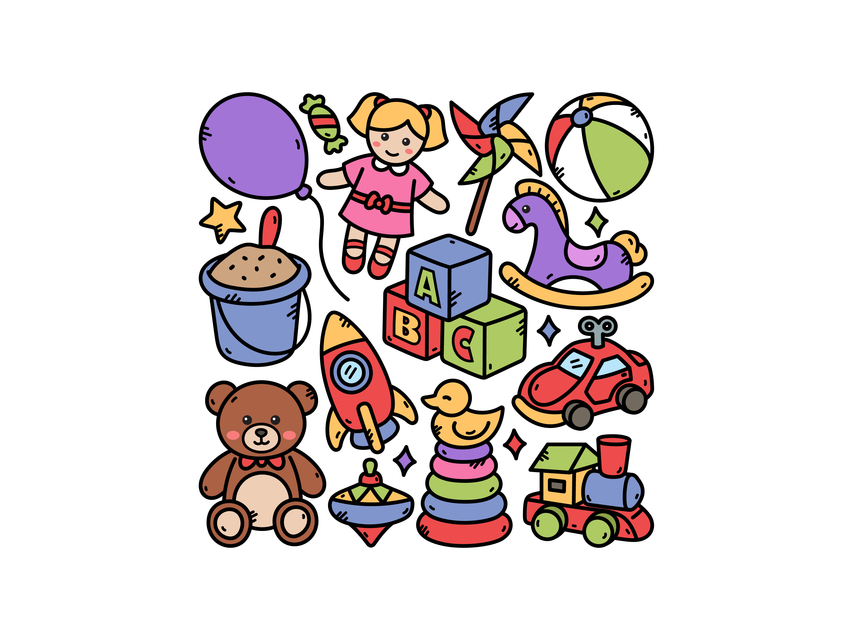 Toys Doodle cartoys cute doodle horsetoys icon illustration logo toys traintoys vector