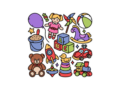 Toys Doodle cartoys cute doodle horsetoys icon illustration logo toys traintoys vector