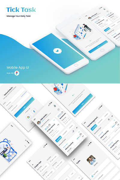 Mobile App UI Tick Task daily to day task figma mobile app ui task management tick task uiux design