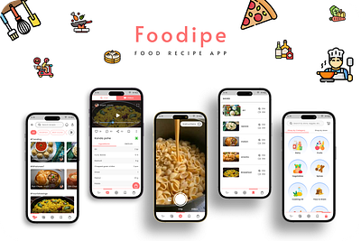 Foodipe (food recipe app) 100daysofux app foodapp grocery homepage mobileapp recipeapp recipetutorial reel savedpage shop ui uiux uiuxdesign uiuxdesigner ux videorecipe wireframing
