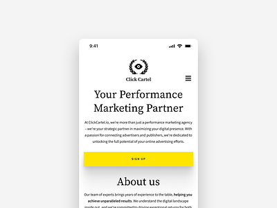 Click Cartel landing page branding click cartel design digital design digital marketing graphic design logo marketing landing page marketing partner meet the team mobile mobile design mobile digital design mobile landing page mobile marketing page square buttons testimonials typography ui ux