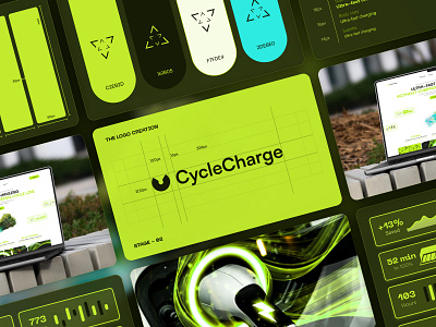 Logo & UI For Fast Charging Electriс Vehicles Startup (Green) battery branding c02 charging components dashboard eco electric energy ev fast charging graphic design green logo renewable energy ui