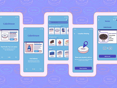 Bakery mobile delivery app @homepage @log in app bakery bakery delivery branding cake cake bakery delivery app design donut location logo ui ux