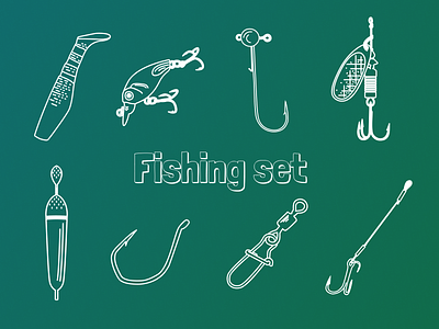 Fishing set fishing fishing hook graphic design icons illustration vector graphics