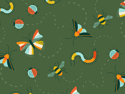 Critters bee bug bugs butterfly centipede crawling critters firefly forest illustration illustrator insect ladybug nature outdoors pattern texture trails vector woodsy