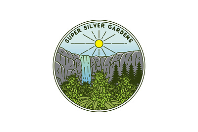 Super Silver Gardens adventure apparel badge brand brand identity branding design emblem illustration label landscape line logo logo desain logotype monoline pin sticker tshirt vector