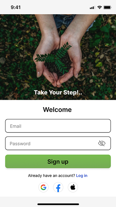 Sign up Page for Mobile App ui