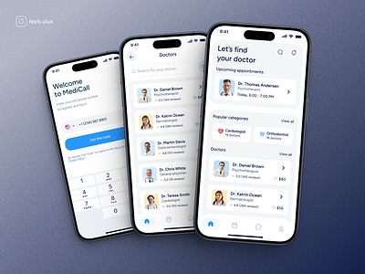 MediCall | Online and offline appointments with doctor app appointment blue doctor doctorappointment gray health medicalapp medicalproject medicine medicineapp mobileapp mobileappdesign telemedicine ui ux wellness white whitetheme yellow