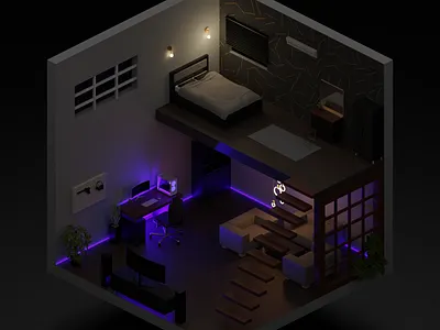 Isometric Room 3d 3d blender 3d design 3d model blender dark room isometric light room modeling room
