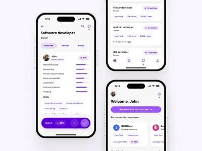 Job Matching App Concept career app careers app job listing job listings job search job search app job searching job searching app
