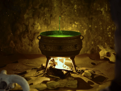 Green Halloween Punch 🔊 On 3d 3d animation animation art blender 3d cave color gloomy atmosphere green potion halloween magic potion potion cauldron punch