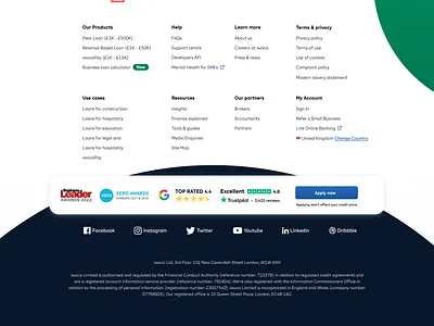 New Footer Desktop Design for iwoca SME Loans Website brand business design desktop footer footer design homepage illustration iwoca klarna loans logo product design trust signal trustpilot ui ux web website