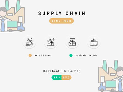 Supply Chain Icon Set, Line Icon Style 96 pixel icon chain editable icon icon icon pack icon set line icon pixel perfect supply supply chain icon thin line icon ui element