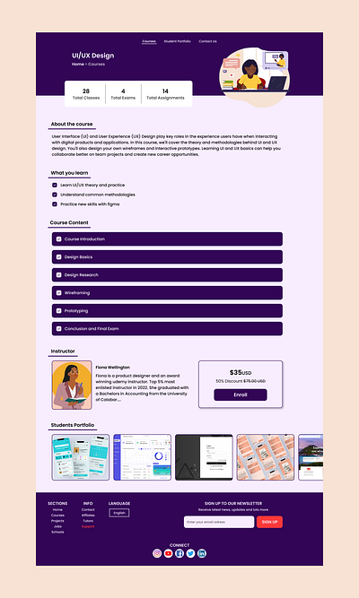 Course view for an e-learning site education ui web design