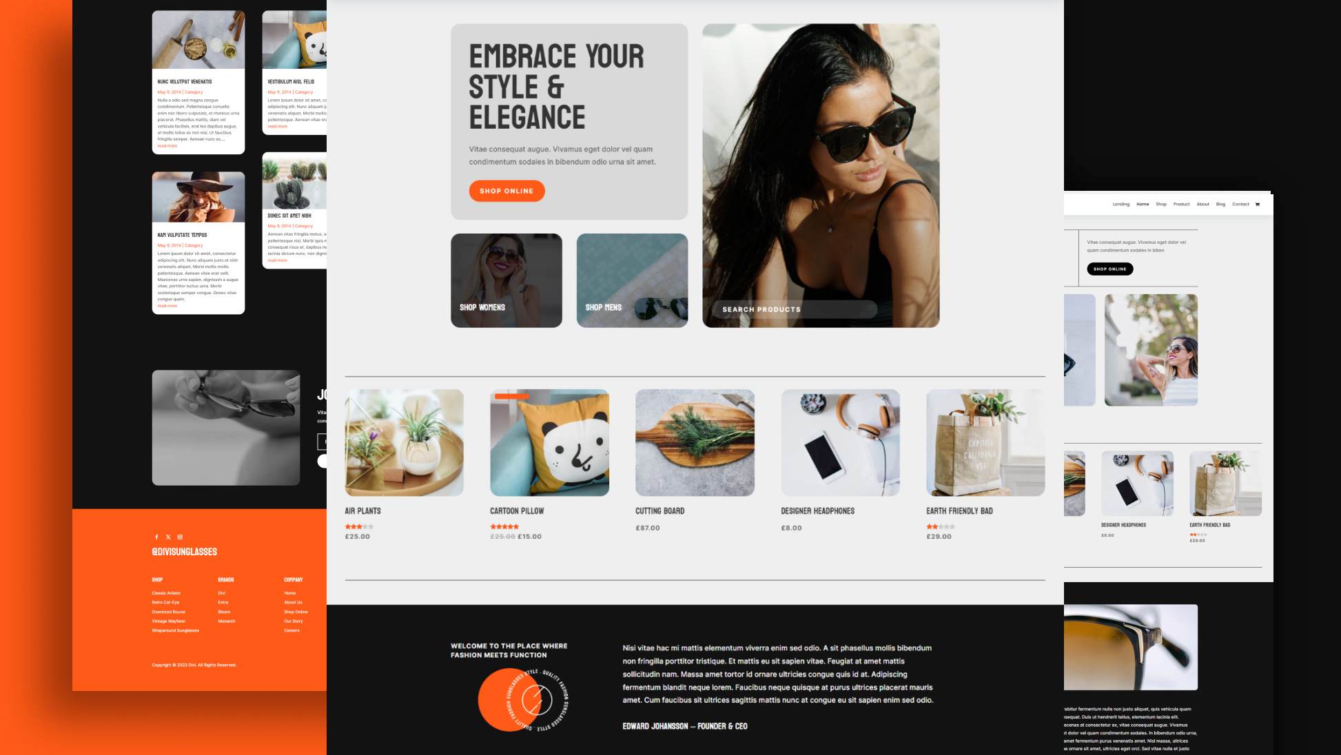 Sunglass Shop abstract app design elegantthemes fashion flat glasses graphic design icon design orange sunglass shop ui ux web design