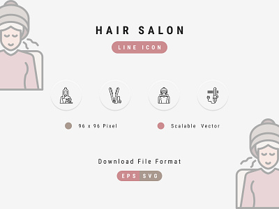 Hair Salon Icon Set, Line Icon Style 96 pixel icon editable icon hair hair salon icon set icon icon pack line icon pixel perfect icon salon thin line icon ui element