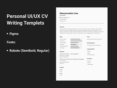 Personal UI/UX Designer CV 3d animation branding cv design figma graphic design illustration logo motion graphics ui ux vector website